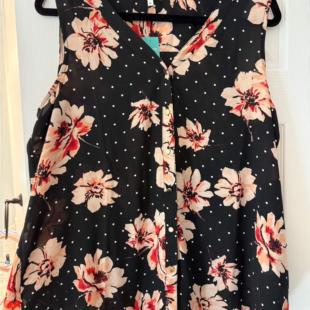 Maurices Black Floral Polka Dot Top